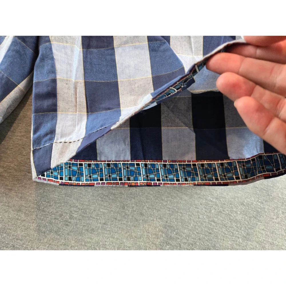 Robert Graham Plaid Shorts Mens 38 Blue Gray Striped‎ Designer Embroidered Hem